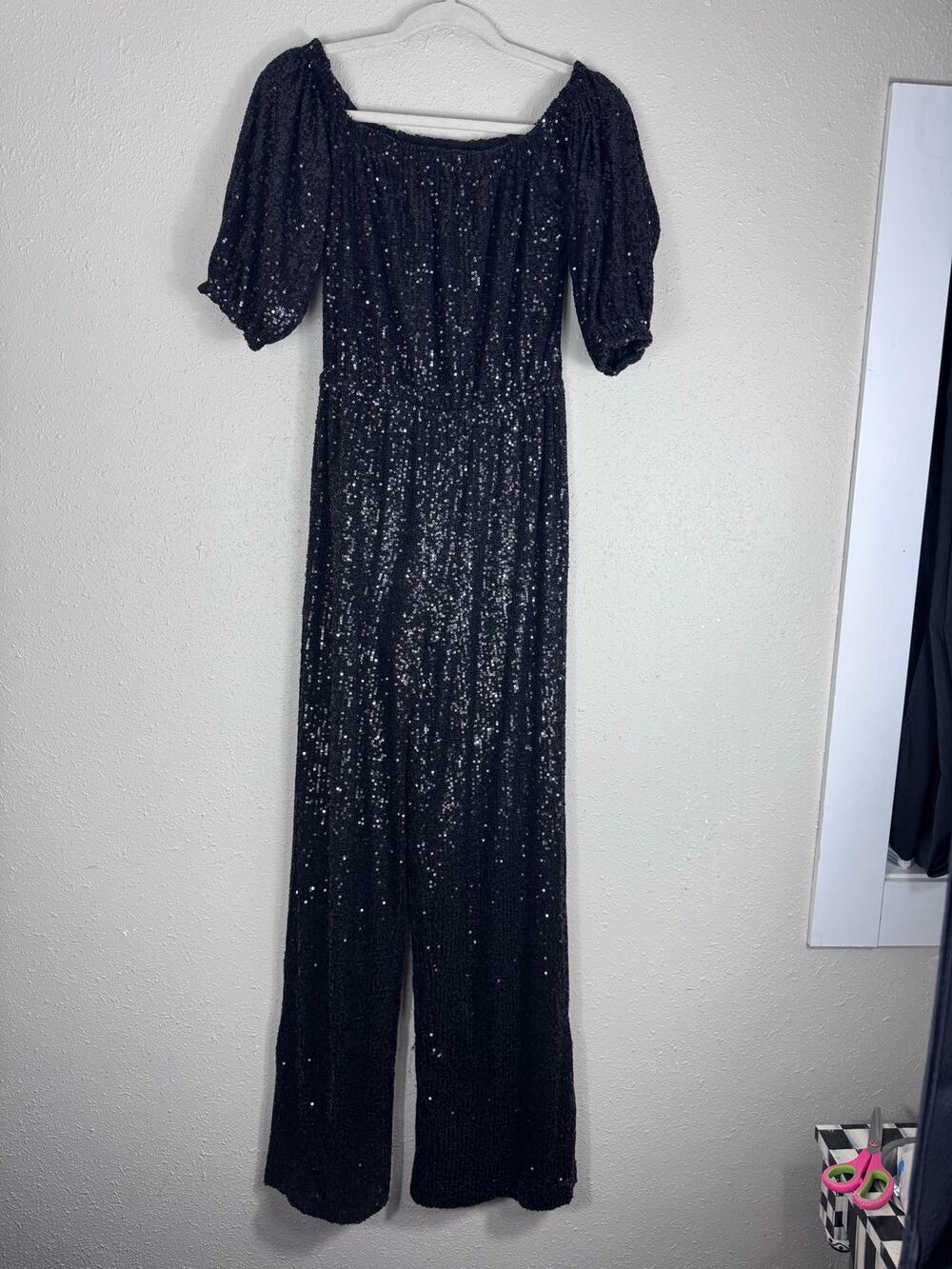 Venus Off the Shoulder Back Sequence Jumpsuit Womens Size Small